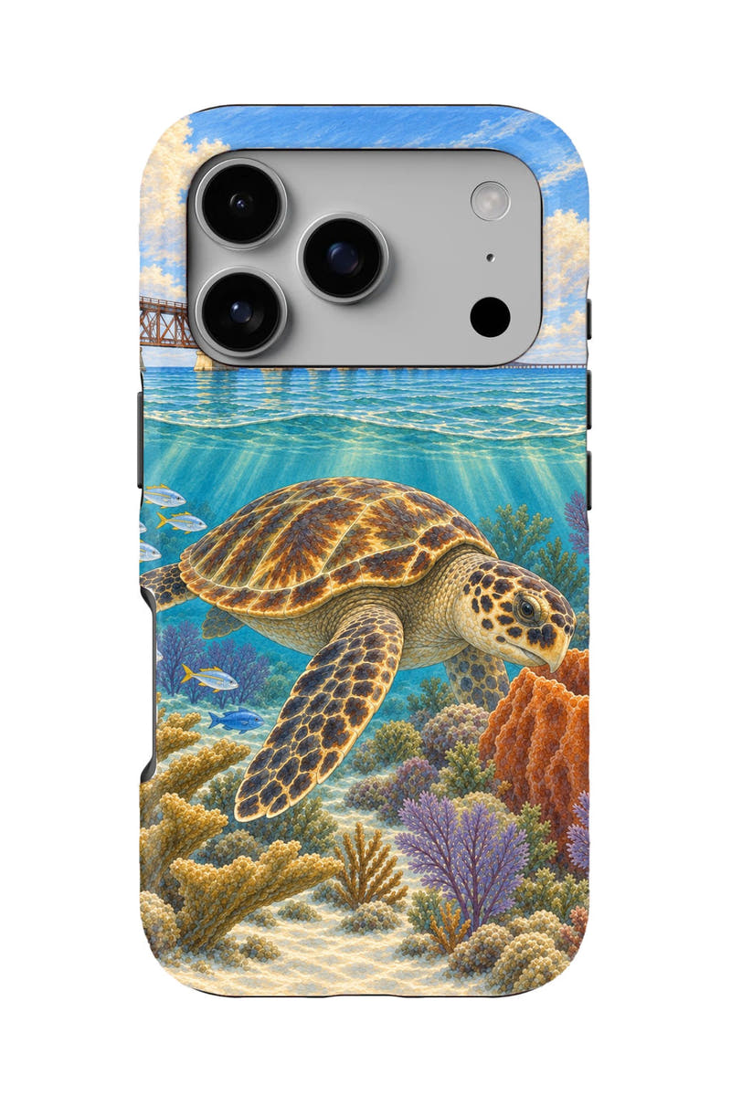 Looe Key Hawksbill tough phone case, back view on white