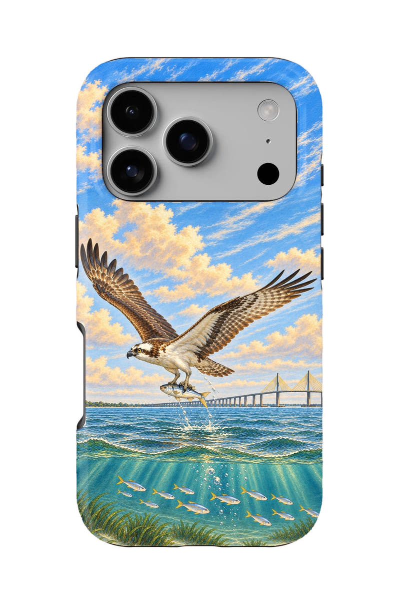 Skyway Osprey Flight tough phone case, back view on white