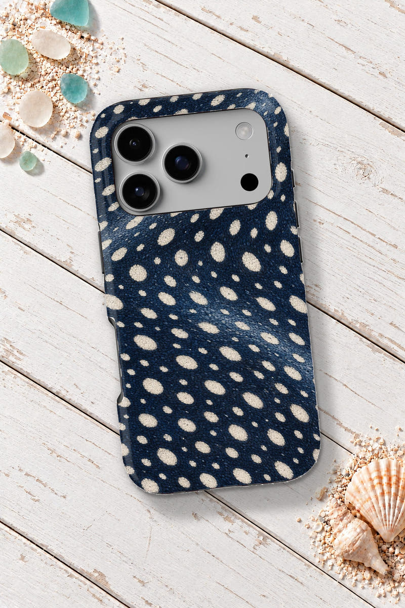 Sarasota Spotted Eagle Ray tough phone case on a white wooden table