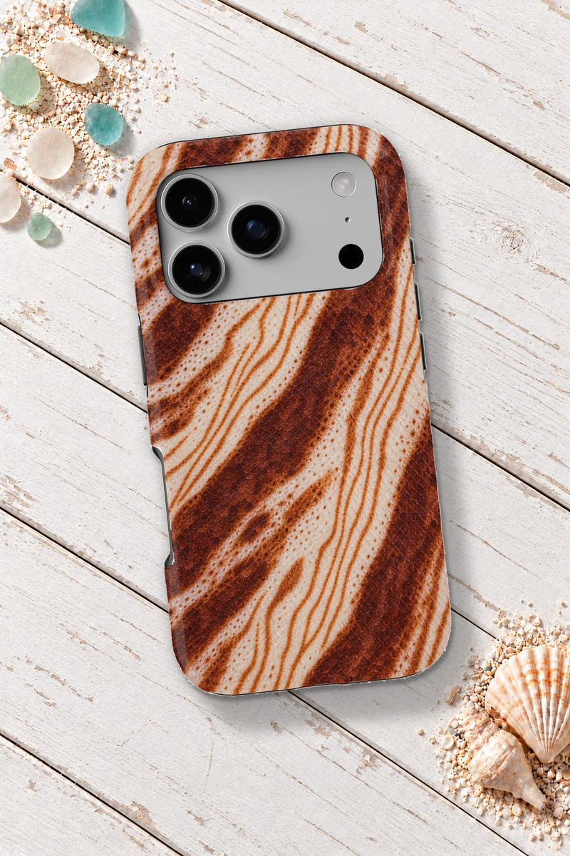 Pensacola Red Lionfish tough phone case on a white wooden table