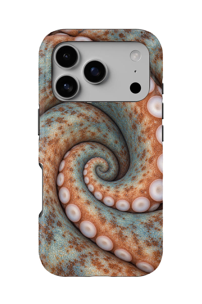 Islamorada Reef Octopus tough phone case, back view on white