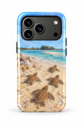 Sanibel Sea Turtle Hatchlings tough phone case, back view on white
