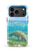 Seven Mile Bridge Manatee tough phone case, back view on white