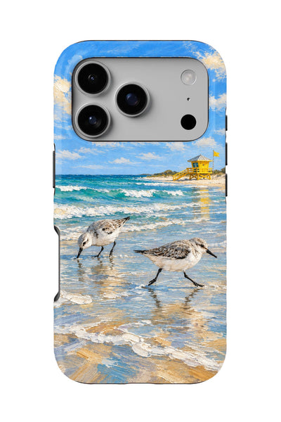 Siesta Key Sanderlings tough phone case, back view on white