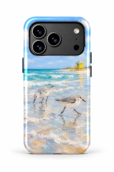 Siesta Key Sanderlings tough phone case, back view on white