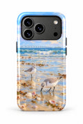 Sanibel Shell Line Sanderlings tough phone case, back view on white
