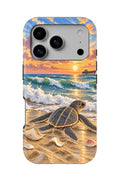 Juno Beach Hatchling's First Crawl tough phone case, back view on white