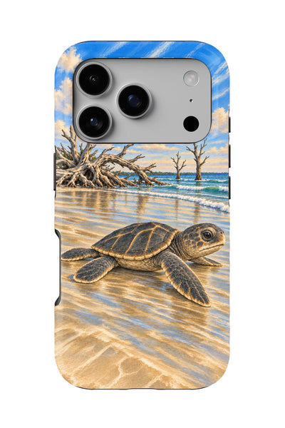 Jekyll Driftwood Hatchling tough phone case, back view on white