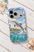 St. Augustine Lighthouse Dolphin tough phone case on a white wooden table