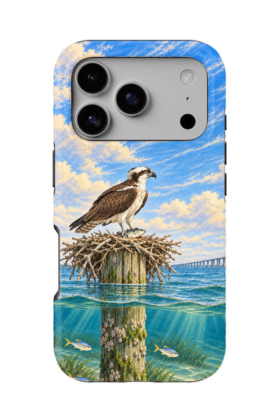 Skyway Osprey Nest tough phone case, back view on white