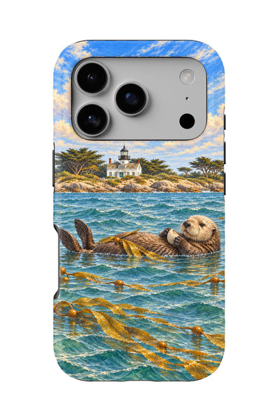 Monterey Sea Otter tough phone case, back view on white