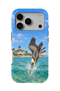 Boca Grande Pelican Dive tough phone case, back view on white