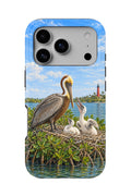 Jupiter Inlet Pelican Nest tough phone case, back view on white