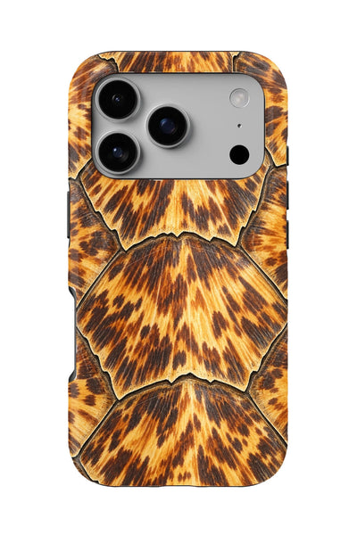 Keys Hawksbill Tortoiseshell tough phone case, back view on white